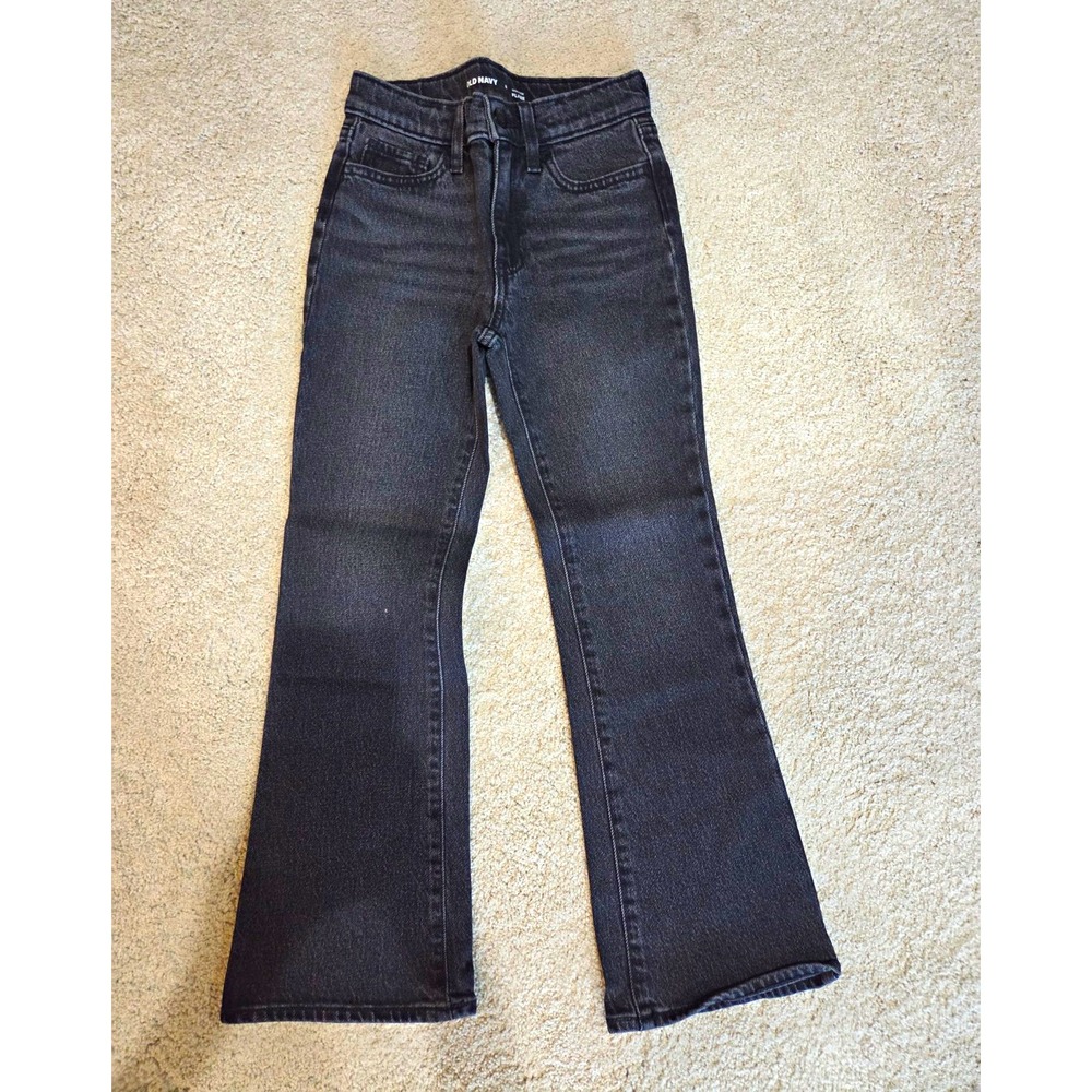 Old Navy Flare Jeans Girls Size 8 Black High Rise Faded Denim Excellent